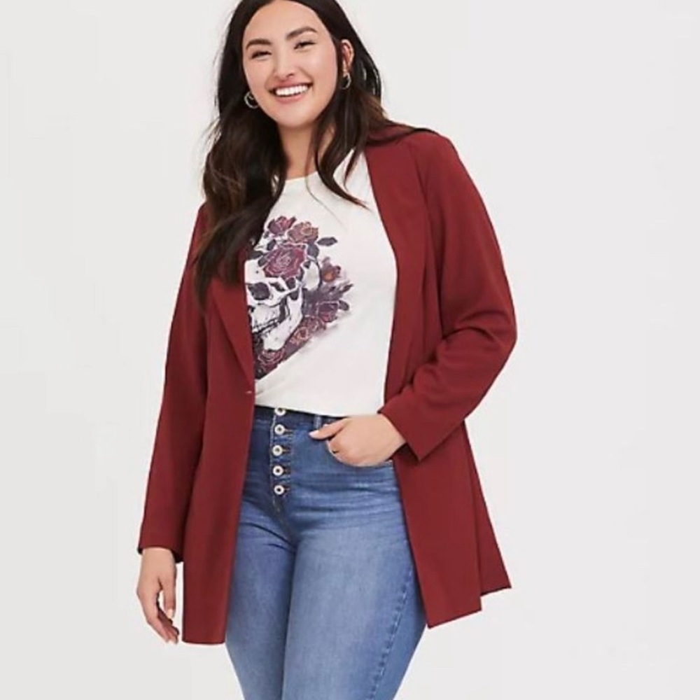 Torrid Dark Red Crepe Longline Blazer